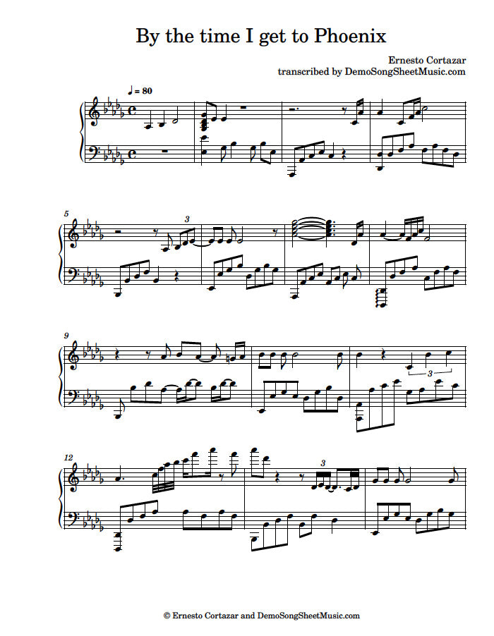 By The Time I Get To Phoenix - Piano Sheet Music now available on ErnestoCortazar.net