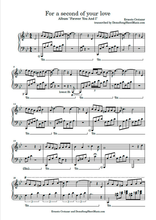 For A Second Of Your Love - Piano Sheet Music now available on ErnestoCortazar.net
