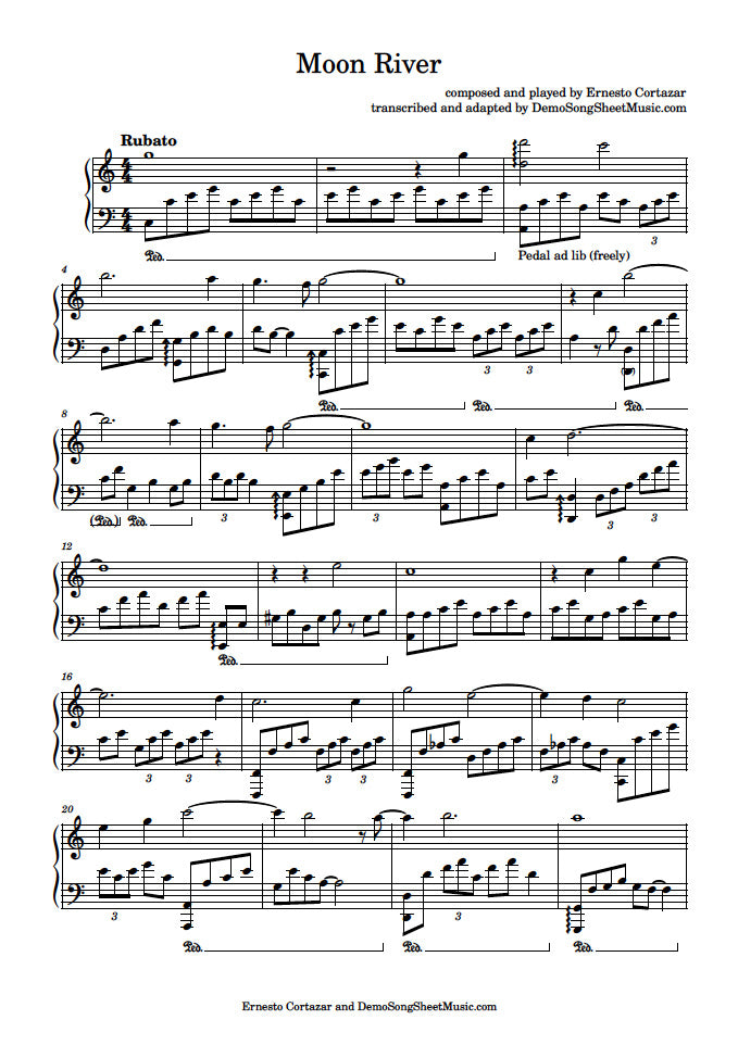 Moon River - Piano Sheet Music now available on ErnestoCortazar.net