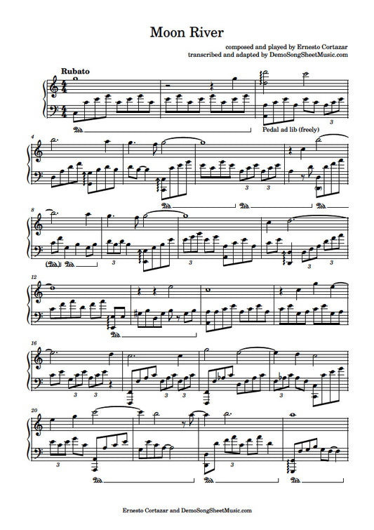 Moon River - Piano Sheet Music now available on ErnestoCortazar.net