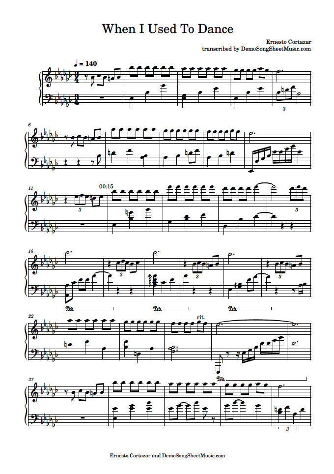 When I Used To Dance - Piano Sheet Music now available on ErnestoCortazar.net