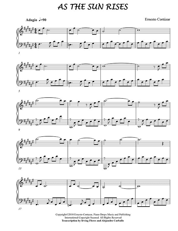 As The Sun Rises Sheet Music Composed by Ernesto Cortazar