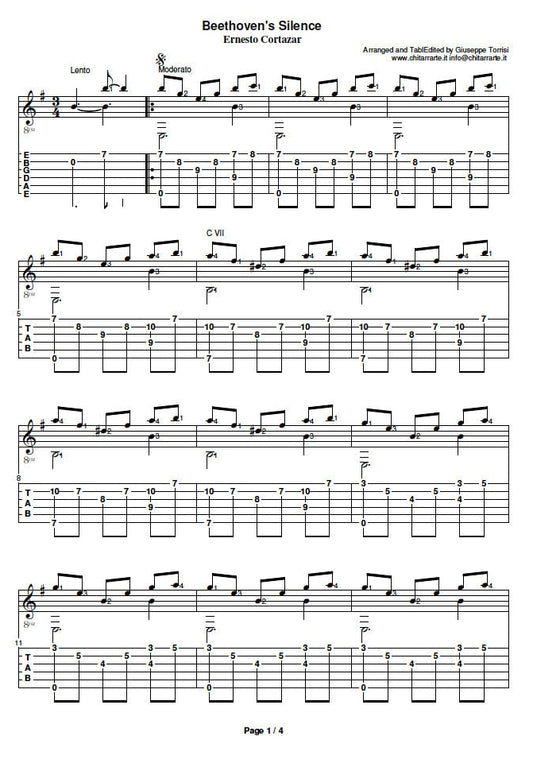 Beethoven's Silence Guitar Sheet Music Composed by Ernesto Cortazar
