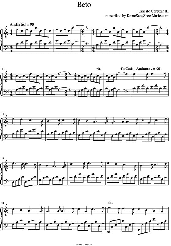Beto Sheet Music Composed by Ernesto Cortazar III