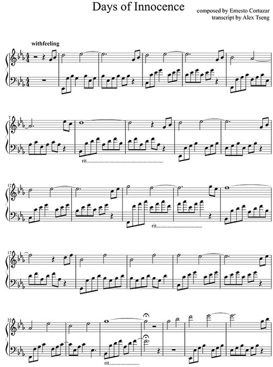 Days Of Innocence Sheet Music Composed by Ernesto Cortazar