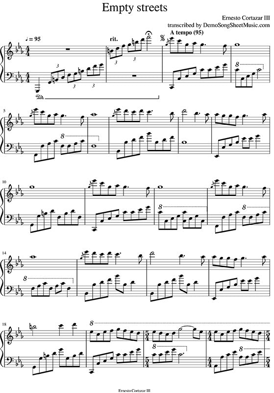 Empty Streets Sheet Music Composed by Ernesto Cortazar