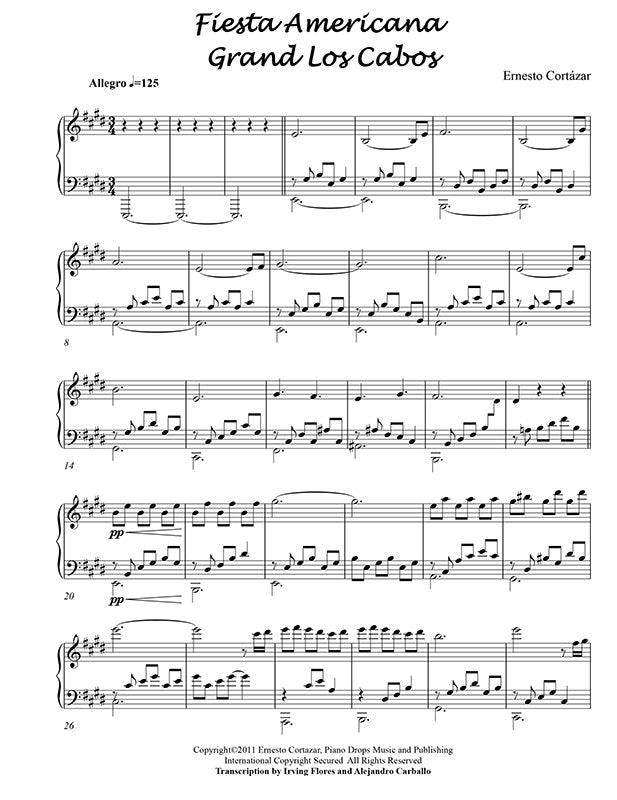 Fiesta Americana Grand Los Cabos Piano Sheet Music Composed by Ernesto Cortazar