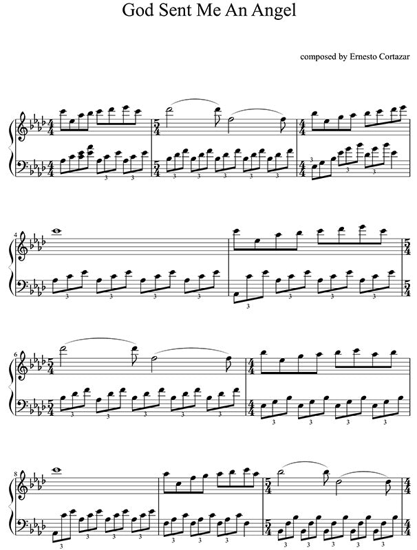 God Sent Me An Angel Piano Sheet Music Composed by Ernesto Cortazar