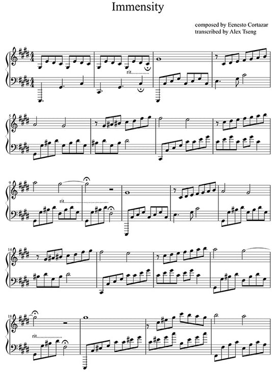Immensity Piano Sheet Music Composed by Ernesto Cortazar