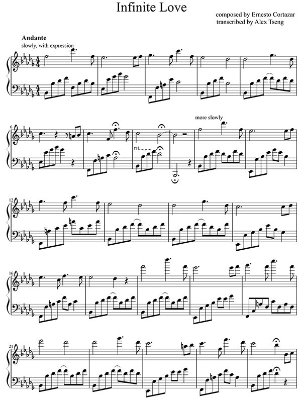 Infinite Love Piano Sheet Music Composed by Ernesto Cortazar