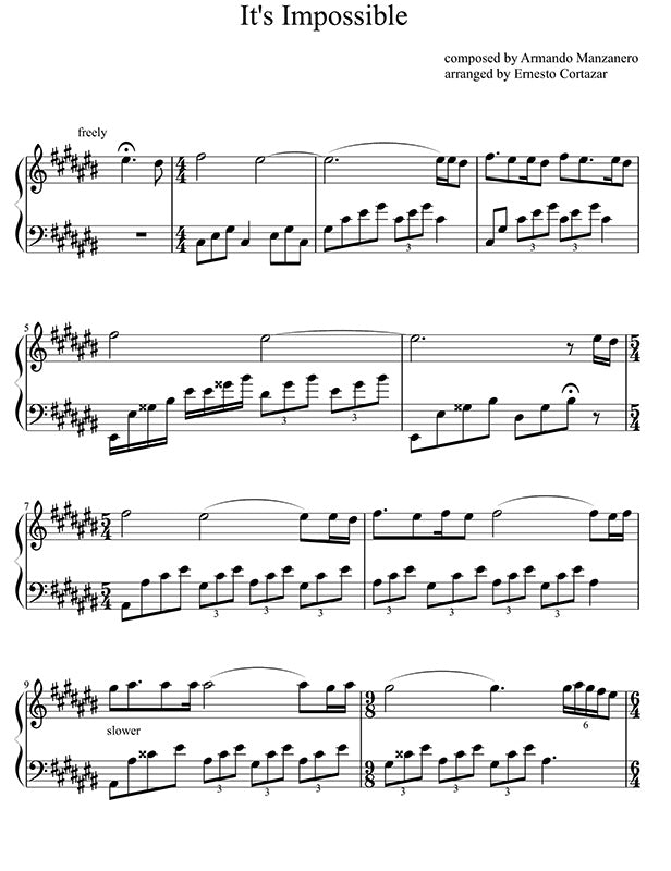 It's Impossible Piano Sheet Music Performed by Ernesto Cortazar