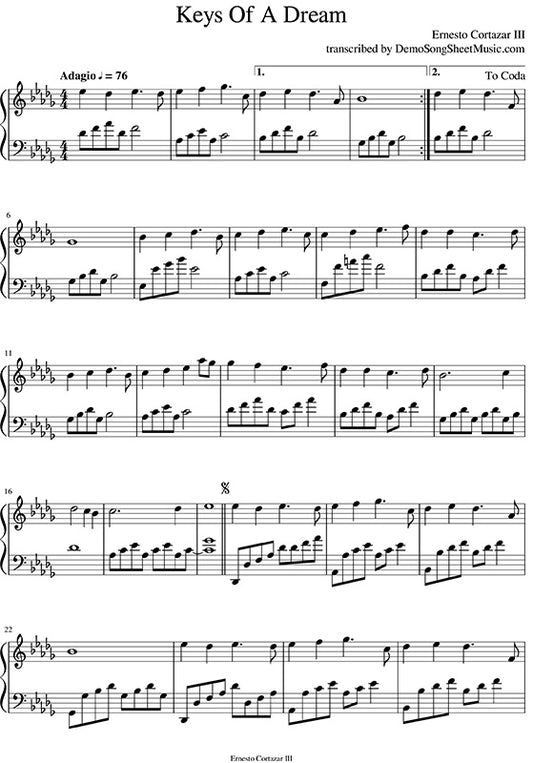 Keys Of A Dream Piano Sheet Music Composed by Ernesto Cortazar III