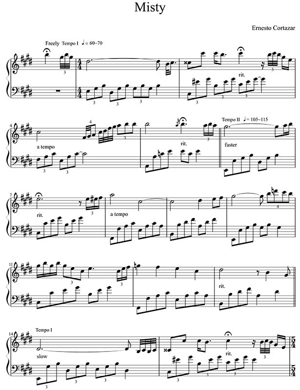 Misty Piano Sheet Music Performed by Ernesto Cortazar