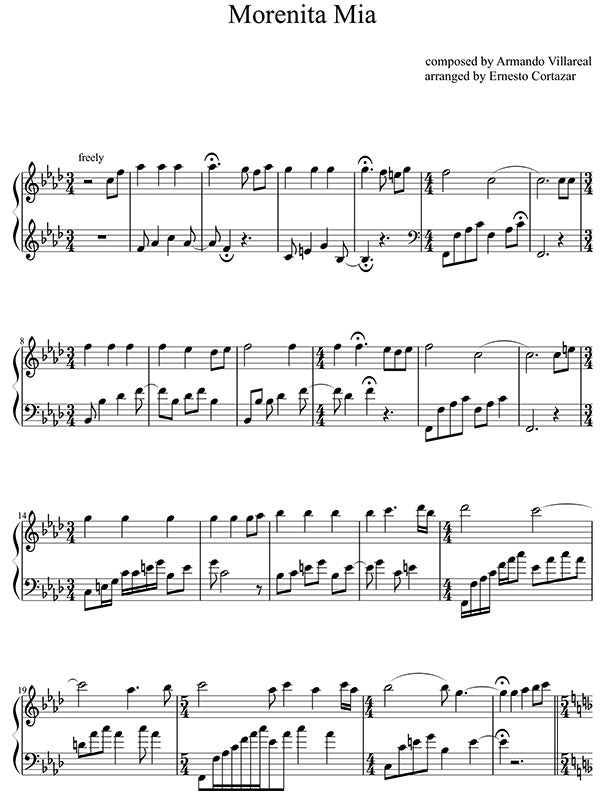 Morenita Mia Piano Sheet Music Perfromed by Ernesto Cortazar