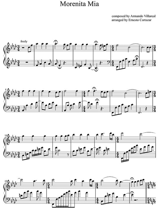 Morenita Mia Piano Sheet Music Perfromed by Ernesto Cortazar
