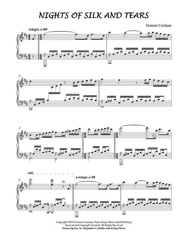 Nights Of Silk And Tears Piano Sheet Music Composed by Ernesto Cortazar