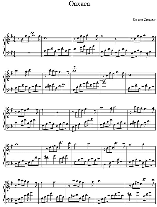 Oaxaca Piano Sheet Music Composed by Ernesto Cortazar