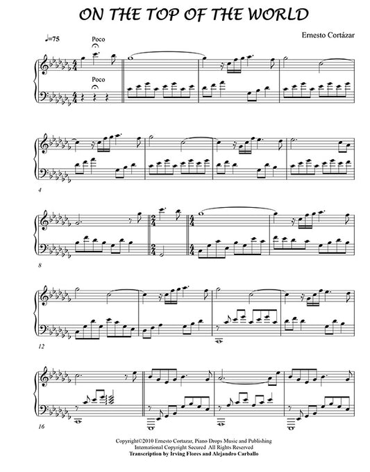 On The Top Of The World Piano Sheet Music Composed by Ernesto Cortazar