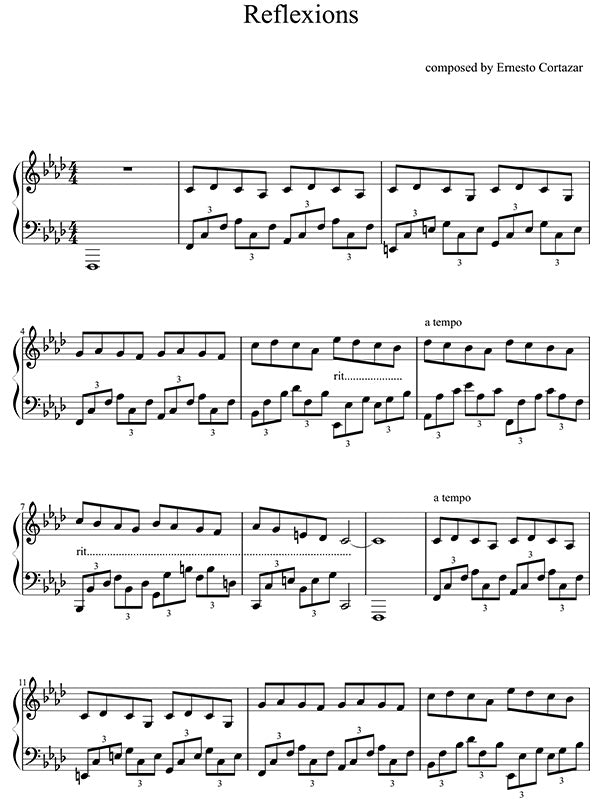 Reflexions Piano Sheet Music Composed by Ernesto Cortazar