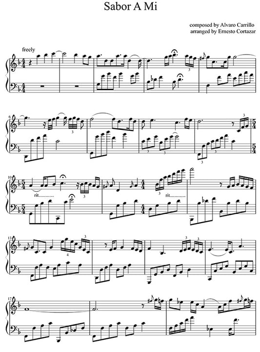 Sabor A Mi Piano Sheet Music Performed by Ernesto Cortazar
