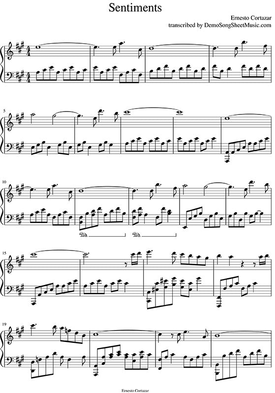 Sentiments Piano Sheet Music Composed by Ernesto Cortazar