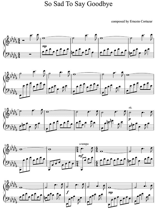 So Sad To Say Goodbye Piano Sheet Music Composed by Ernesto Cortazar