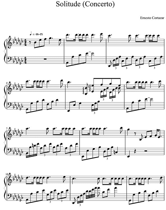 Sol'itude (Concerto) Piano Sheet Music Composed by Ernesto Cortazar