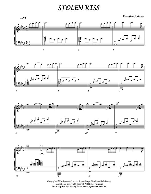 Stolen Kiss Piano Sheet Music Composed by Ernesto Cortazar