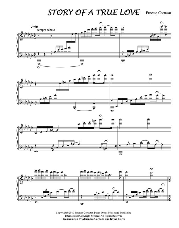 Story Of A True Love Piano Sheet Music Composed by Ernesto Cortazar