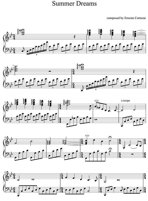 Summer Dreams Piano Sheet Music Composed by Ernesto Cortazar