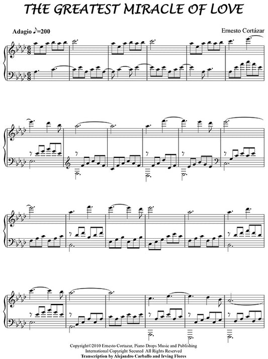 The Greatest Miracle Of Love Piano Sheet Music Composed by Ernesto Cortazar