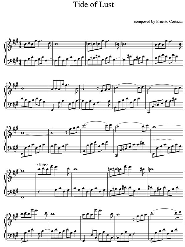 Tide Of Lust Piano Sheet Music Composed by Ernesto Cortazar