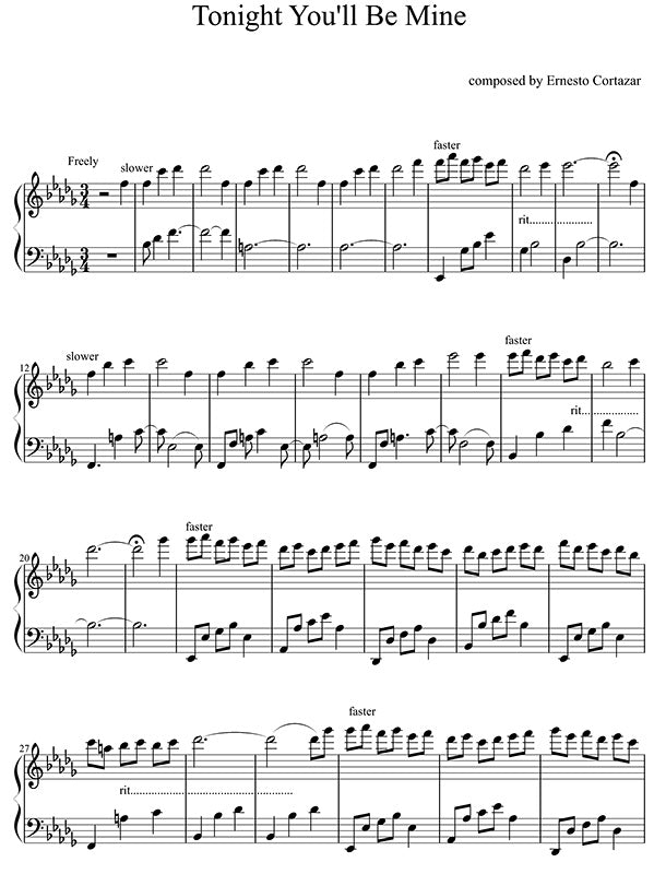 Tonight You'll Be Mine Piano Sheet Music Composed by Ernesto Cortazar