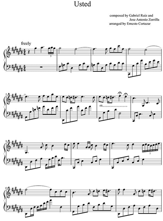 Usted Piano Sheet Music Performed by Ernesto Cortazar