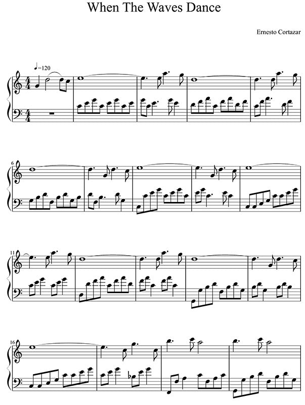 When The Waves Dance Piano Sheet Music Composed by Ernesto Cortazar