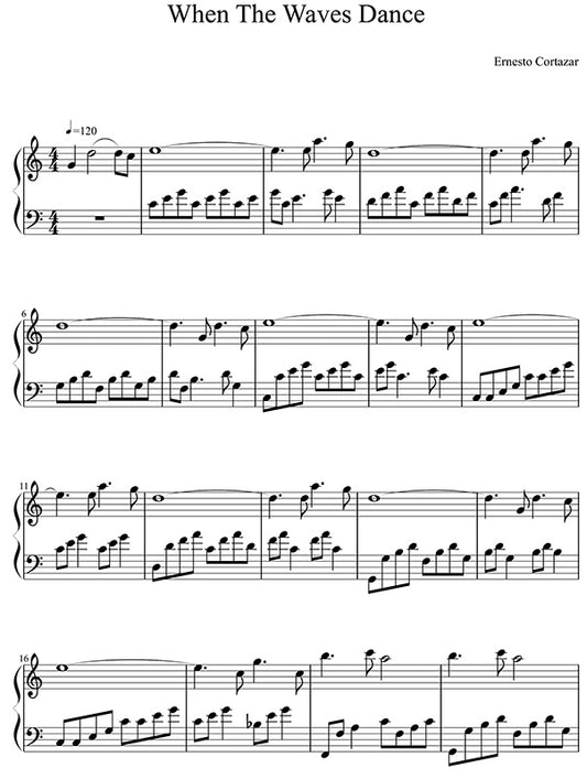When The Waves Dance Piano Sheet Music Composed by Ernesto Cortazar