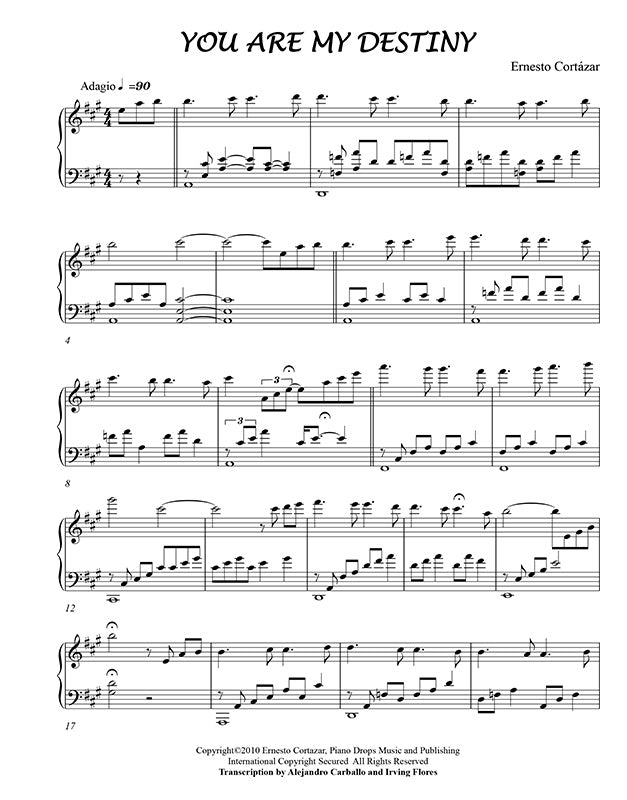 You Are My Destiny Piano Sheet Music Composed by Ernesto Cortazar