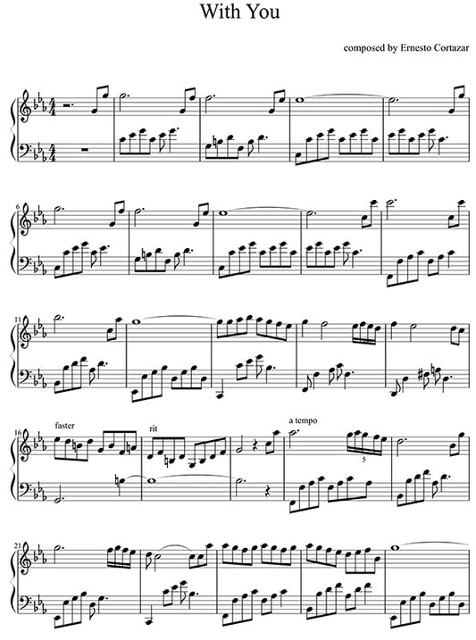 With You Piano Sheet Music Composed by Ernesto Cortazar