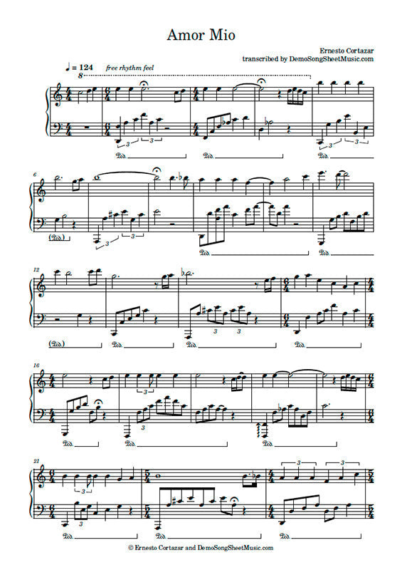 Amor Mio - Piano Sheet Music now available on ErnestoCortazar.net
