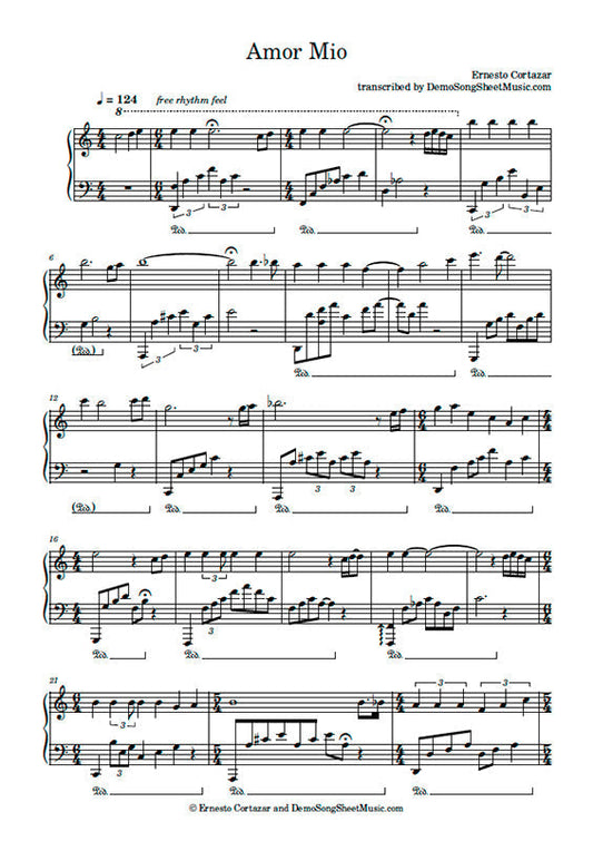 Amor Mio - Piano Sheet Music now available on ErnestoCortazar.net