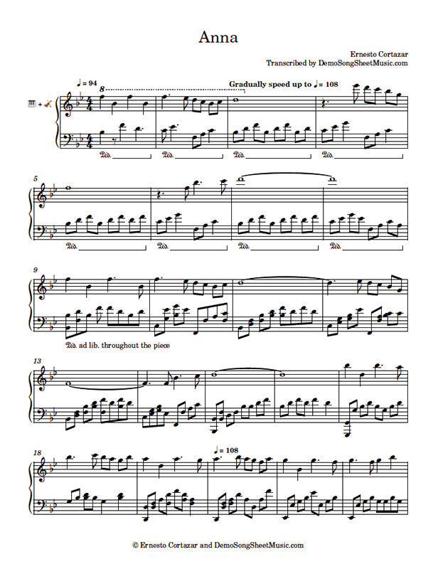 Anna - Piano Sheet Music now available on ErnestoCortazar.net