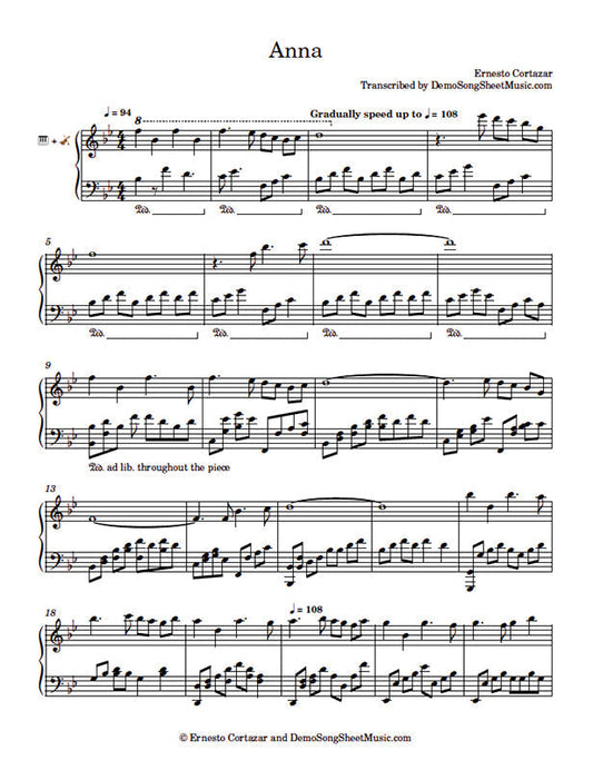 Anna - Piano Sheet Music now available on ErnestoCortazar.net