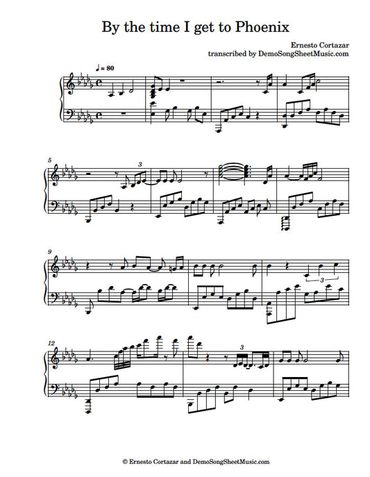 By The Time I Get To Phoenix - Piano Sheet Music now available on ErnestoCortazar.net