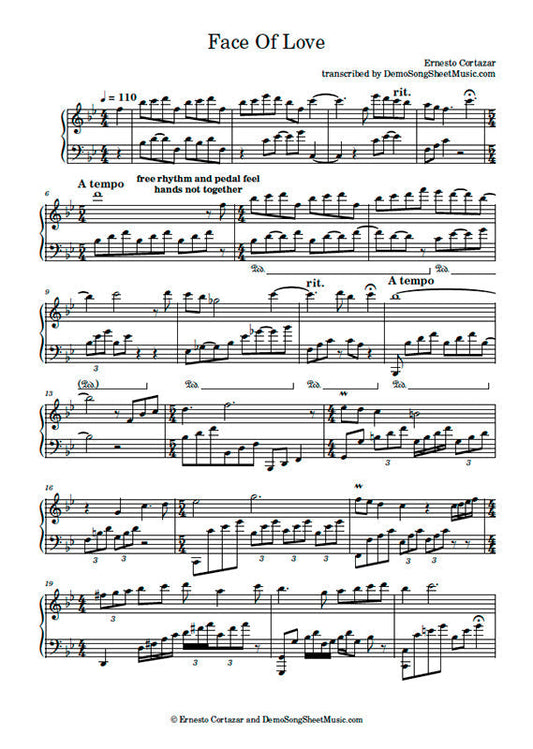 Face Of Love - Piano Sheet Music now available on ErnestoCortazar.net