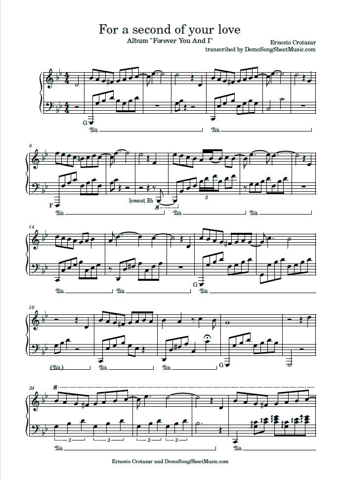 For A Second Of Your Love - Piano Sheet Music now available on ErnestoCortazar.net