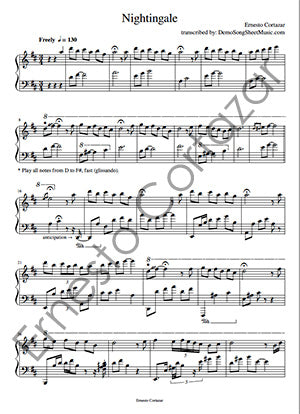 Nightingale - Piano Sheet Music now available on ErnestoCortazar.net