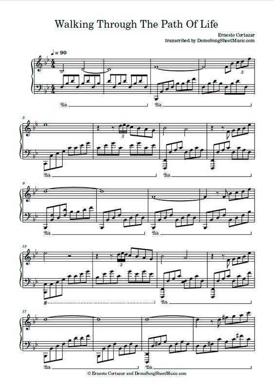 Walking Through The Path Of Life - Piano Sheet Music now available on ErnestoCortazar.net