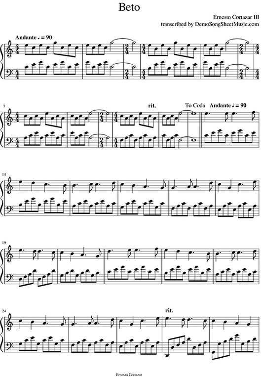 Beto Sheet Music Composed by Ernesto Cortazar III