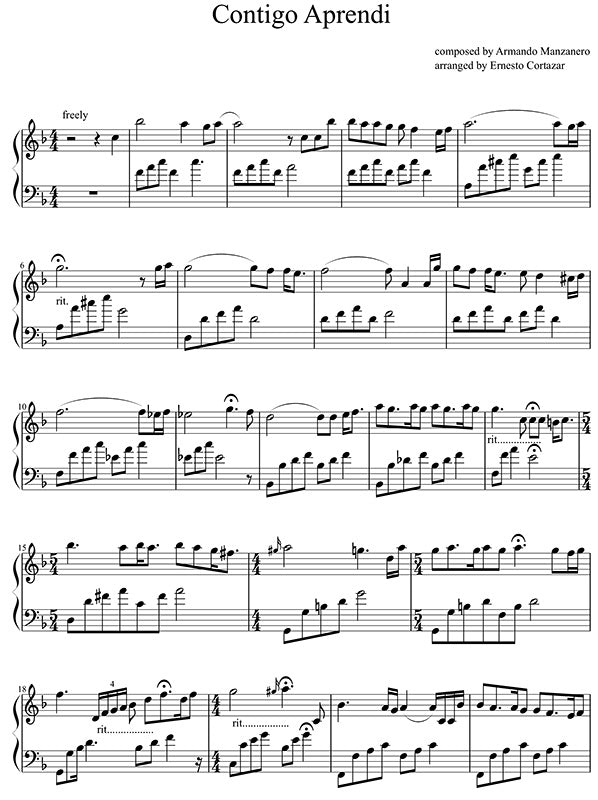 Contigo Aprendi Sheet Music Performed by Ernesto Cortazar
