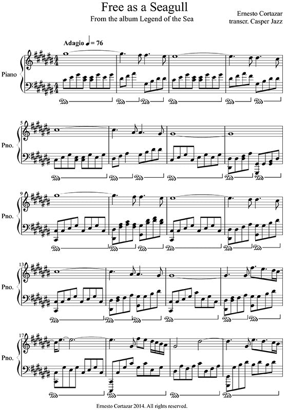 Free As A Seagull Piano Sheet Music Composed by Ernesto Cortazar